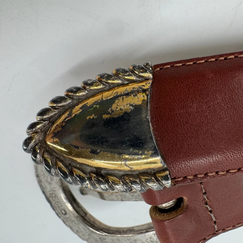 Vtg 90s Brighton Belt Womens S Brown Leather Gold Silver Buckle 1993 Western